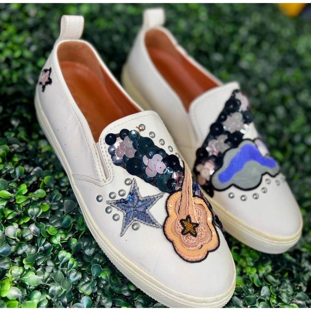 Coach Womens White Leather Celestial Star Sequin Slip On Sneaker G1925 Size 10B - Picture 6 of 6